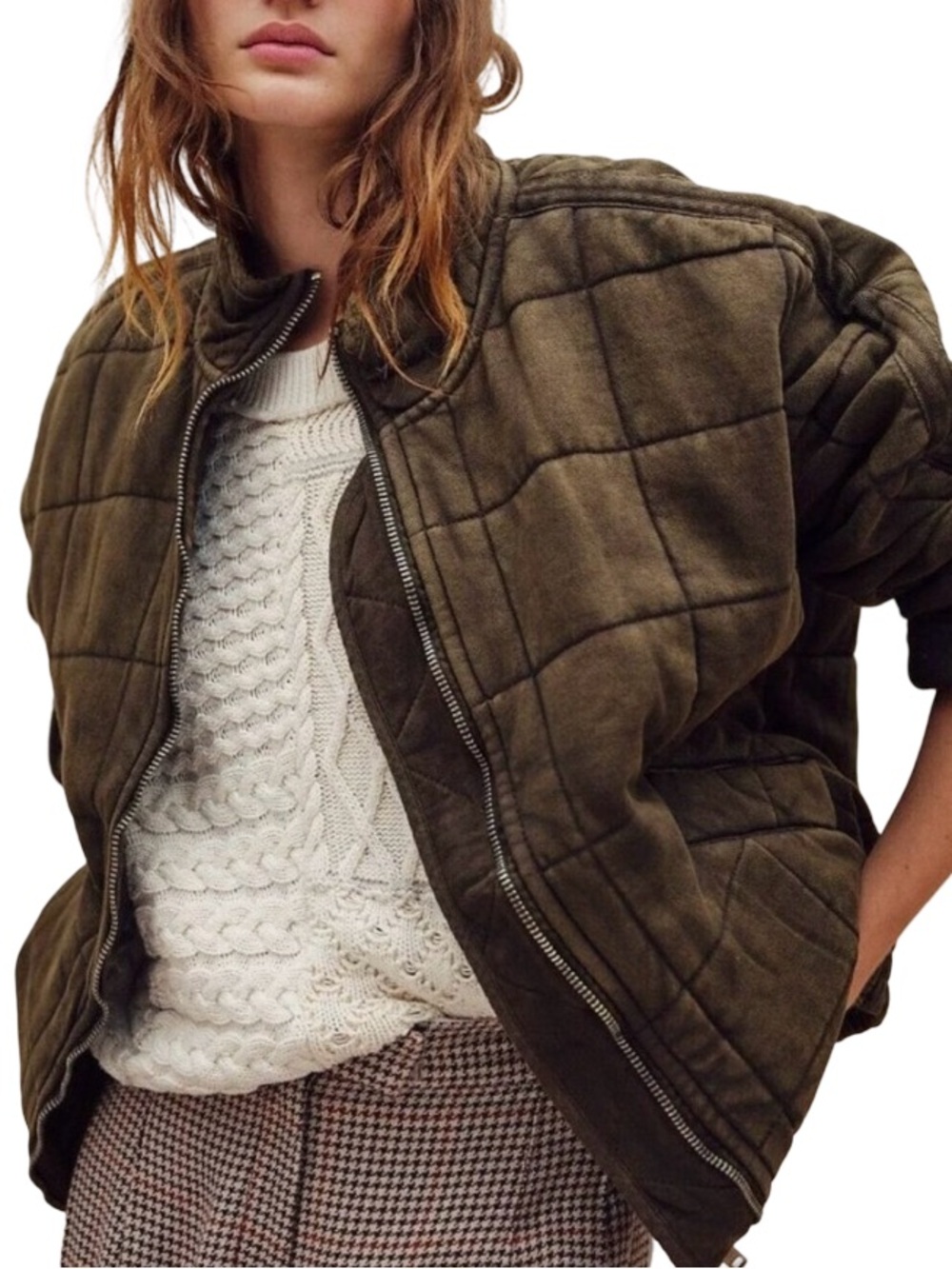 Free People Dolman Quilted Knit Jacket Dusted Military
Olive Size Medium EUC